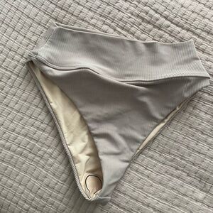 Beach Riot Ribbed Bikini Bottom in Taupe and Cream